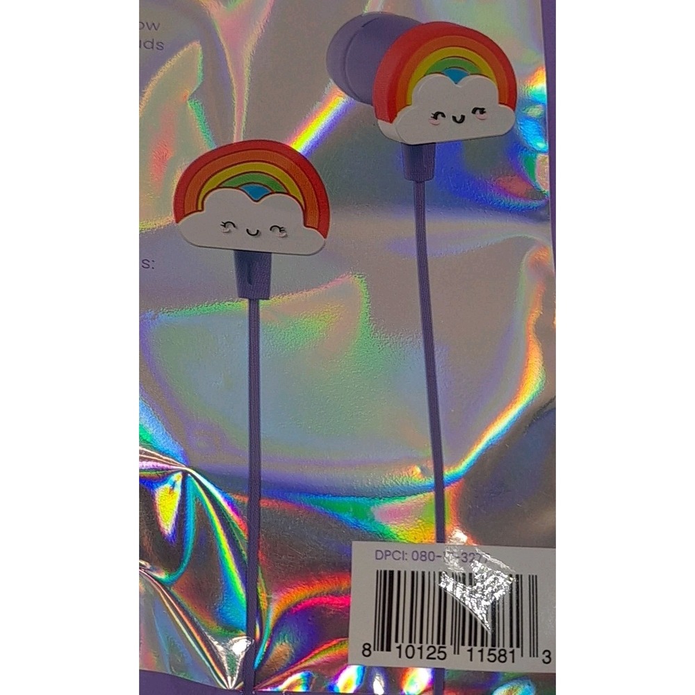 NIP Wired Rainbow Earbuds 3.5mm Aux Cable Jack Silicone Ear Tips 47" Length